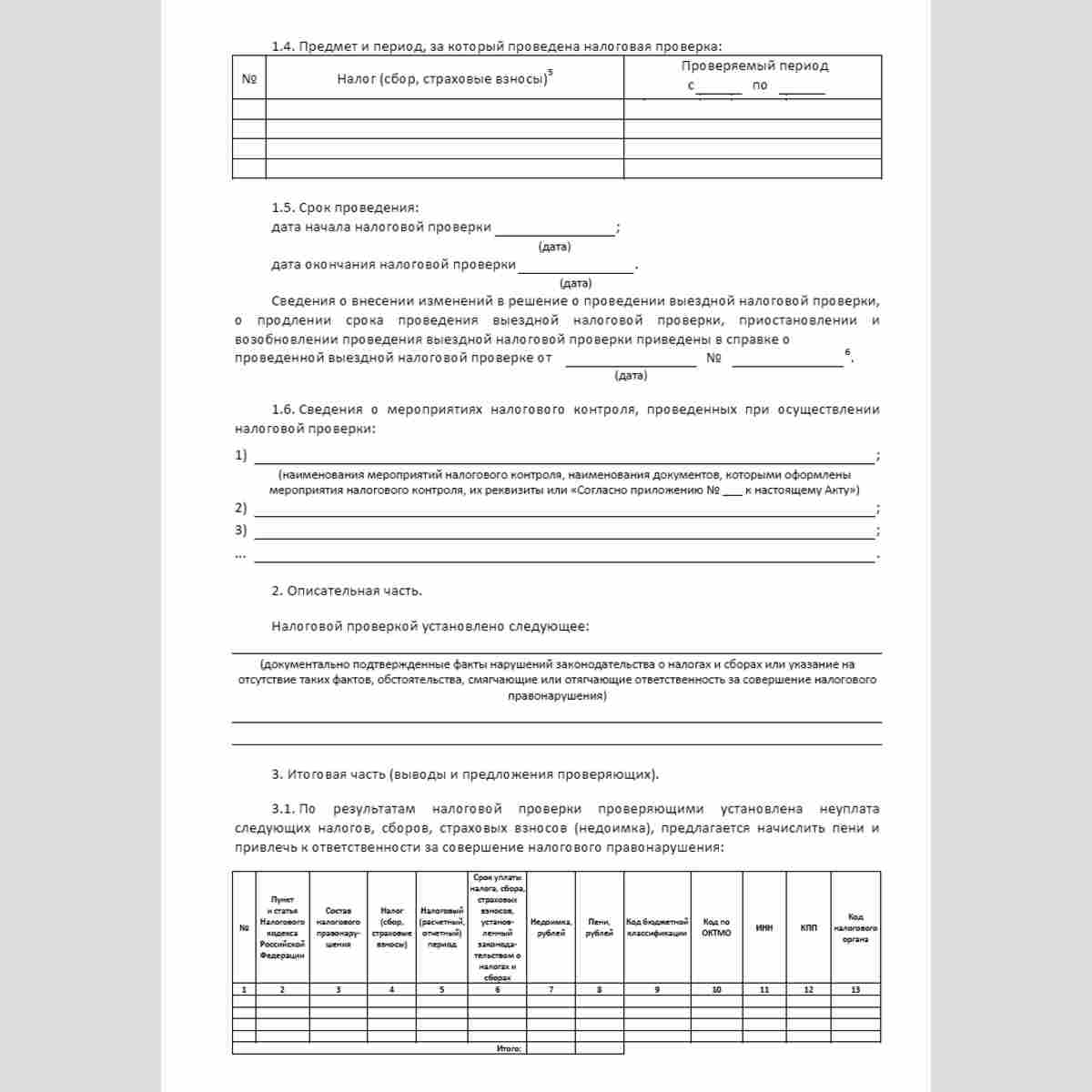 Форма КНД 1160098 "Акт налоговой проверки". Стр. 2