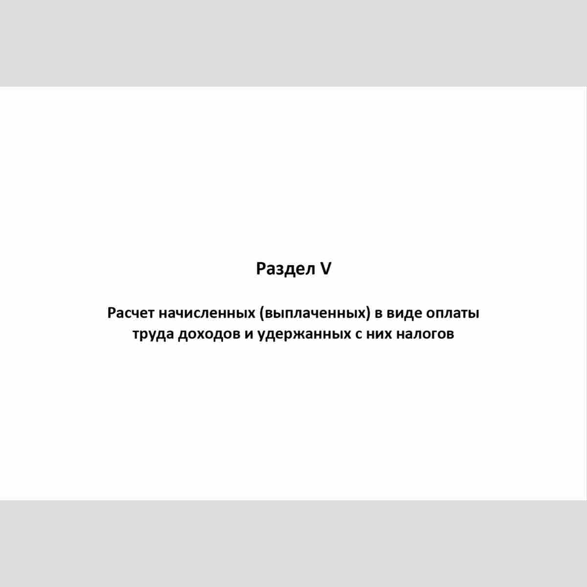 Форма "Книга учета доходов и расходов и хозяйственных операций индивидуального предпринимателя" Раздел V Расчет начисленных (выплаченных) в виде оплаты труда доходов и удержанных с них налогов