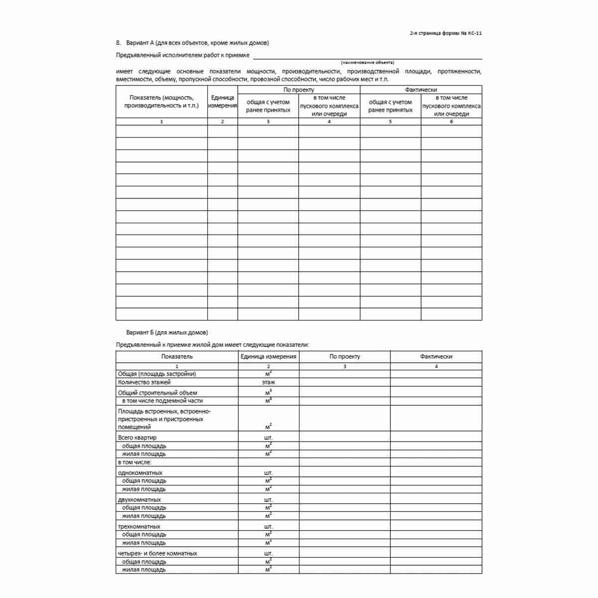 Унифицированная форма первичной учетной документации Типовая межотраслевая форма № КС-11 "Акт приемки законченного строительством объекта" (ОКУД 0322003). Стр. 2