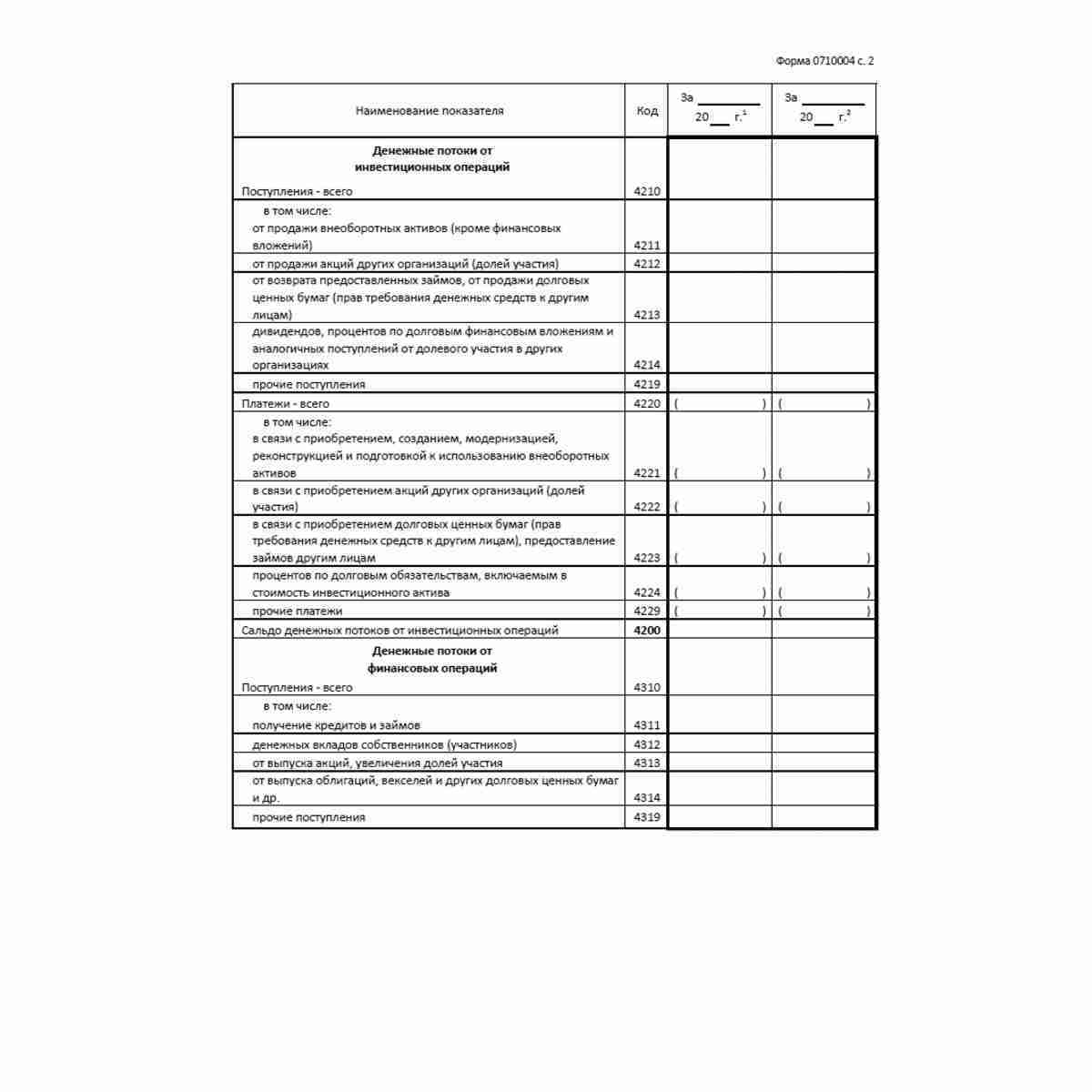Форма "Отчет о движении денежных средств" (ОКУД 0710004). Стр. 2
