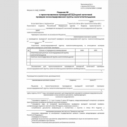 Форма КНД 1160084 "Решение о приостановлении проведения выездной налоговой проверки консолидированной группы налогоплательщиков"