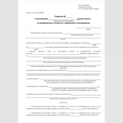 Форма КНД 1165004 "Решение о возмещении (полностью или частично) суммы налога на добавленную стоимость, заявленной к возмещению". Стр. 1