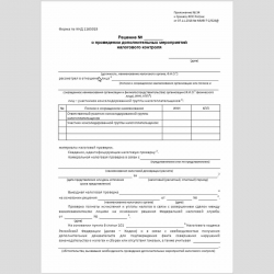 Форма КНД 1165019 "Решение о проведении дополнительных мероприятий налогового контроля". Стр. 1