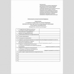 Форма "Уведомление о создании на территории Российской Федерации филиала или представительства международной организации и иностранной некоммерческой неправительственной организации"