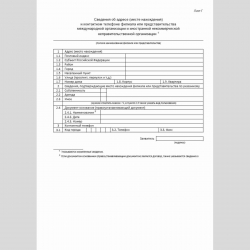Форма "Уведомление об изменении сведений, содержащихся в уведомлении о создании на территории Российской Федерации филиала или представительства международной организации и иностранной некоммерческой неправительственной организации". Лист Г