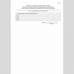 Форма "Уведомление об изменении сведений, содержащихся в уведомлении о создании на территории Российской Федерации филиала или представительства международной организации и иностранной некоммерческой неправительственной организации". Лист Е