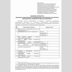 Форма "Выписка из реестра филиалов и представительств международных организаций и иностранных некоммерческих неправительственных организаций"