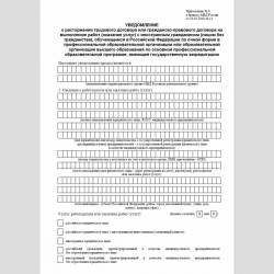 Форма "Уведомление о расторжении трудового договора или гражданско-правового договора на выполнение работ (оказание услуг) с иностранным гражданином (лицом без гражданства), обучающимся в Российской Федерации по очной форме в профессиональной образователь