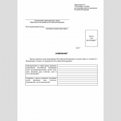 Форма "Заявление о признании гражданином Российской Федерации"